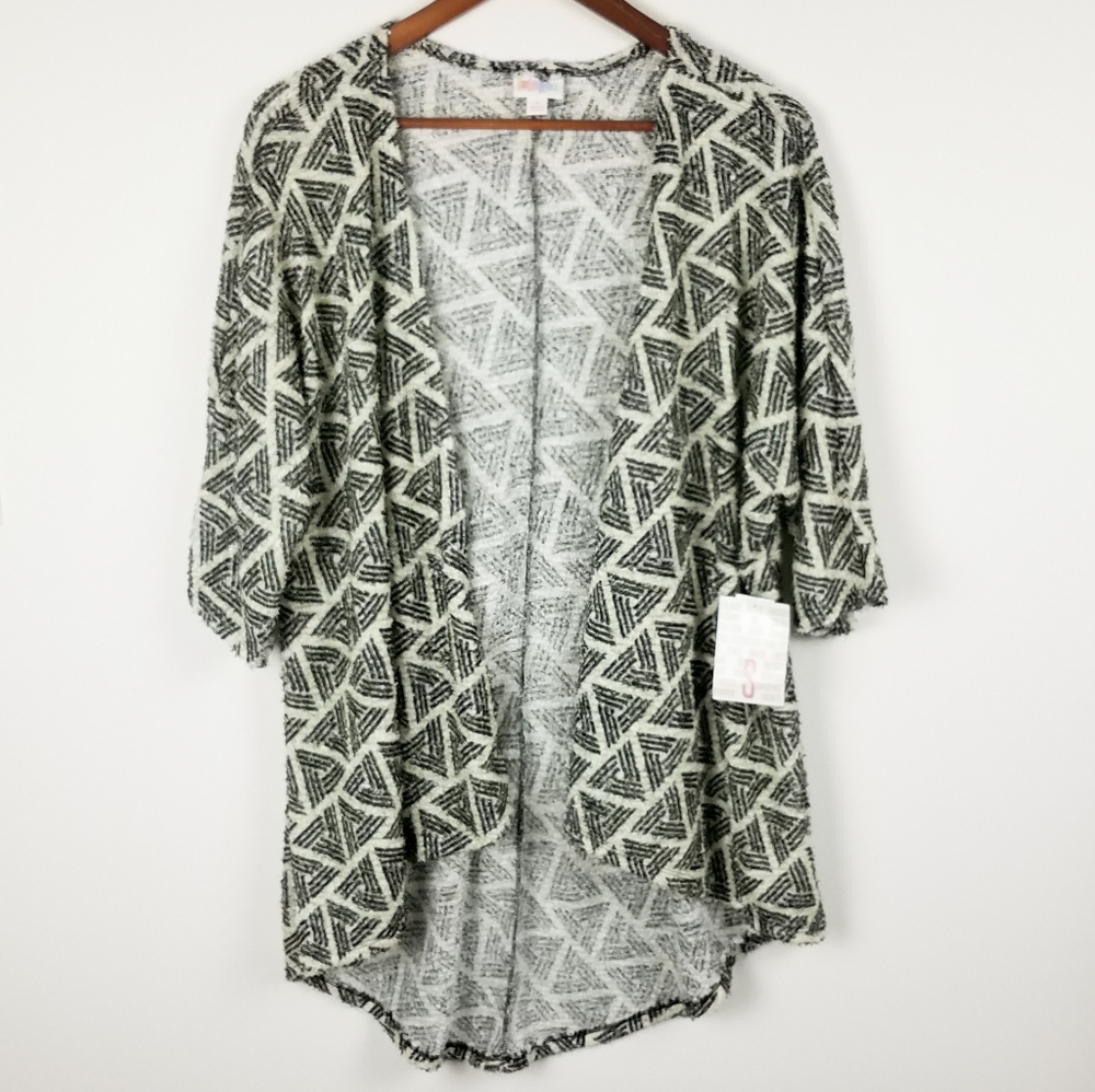 Lularoe Lindsay Kimono cream/black geo print NWT